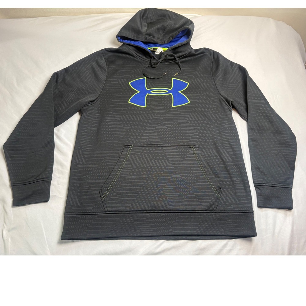 Under Armour Hoodie Men Large Grey Excellent Storm Pullover Logo Activewear